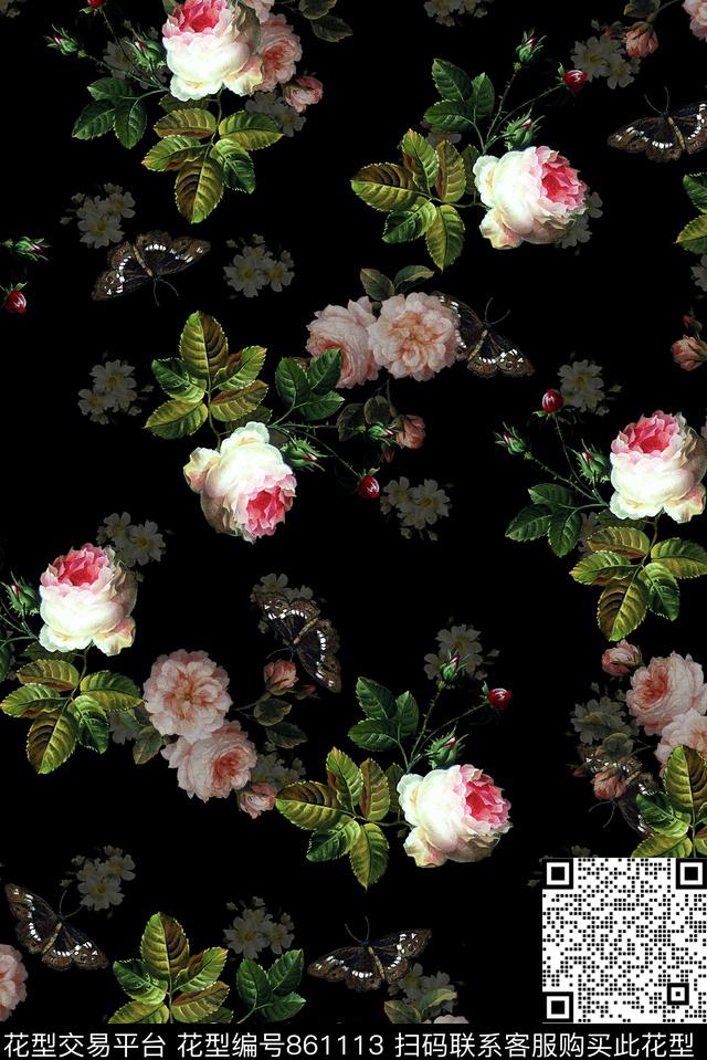 花卉花朵女装数码印花华亿平台下载（图片编号: 861113） - 瓦栏（Walan）