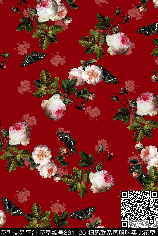 花卉花朵女装数码印花华亿平台下载（图片编号: 861120） - 瓦栏（Walan）