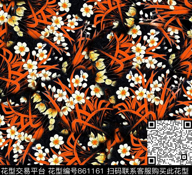 满花油画花卉数码印花华亿平台下载（图片编号: 861161） - 瓦栏（Walan）