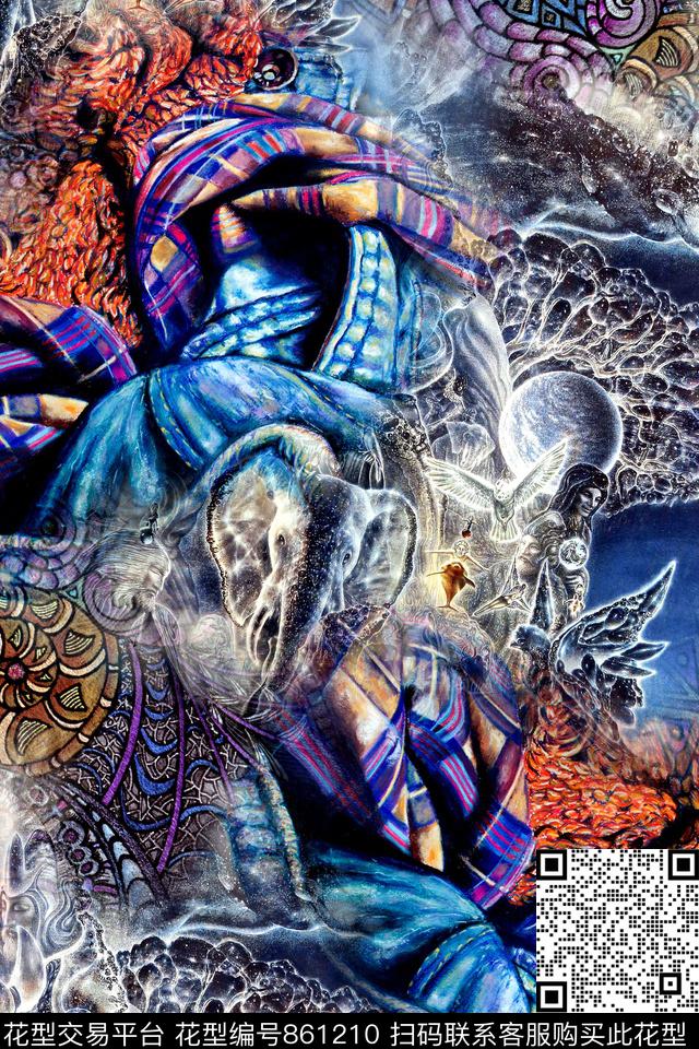 抽象几何拼接数码印花华亿平台下载（图片编号: 861210） - 瓦栏（Walan）