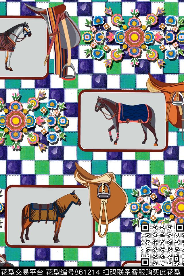 休闲几何格子数码印花华亿平台下载（图片编号: 861214） - 瓦栏（Walan）