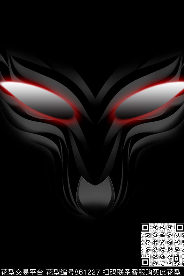 黑底黑白狼数码印花华亿平台下载（图片编号: 861227） - 瓦栏（Walan）
