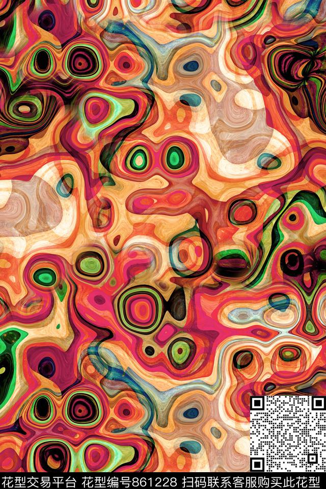 几何巴洛克抽象数码印花华亿平台下载（图片编号: 861228） - 瓦栏（Walan）