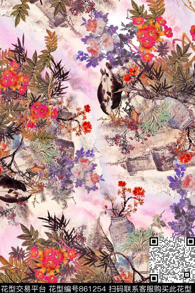 小花民族风中国风数码印花华亿平台下载（图片编号: 861254） - 瓦栏（Walan）