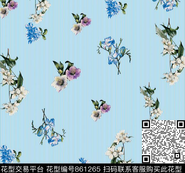 条纹花卉与条纹油画绘画数码印花华亿平台下载（图片编号: 861265） - 瓦栏（Walan）