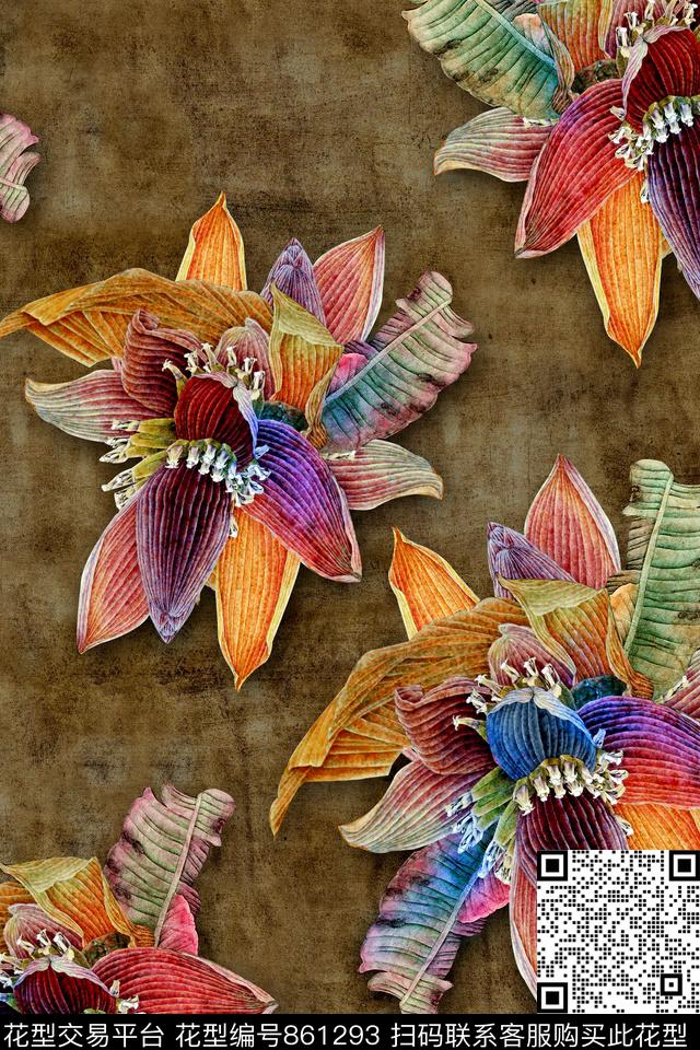 抽象几何花卉数码印花华亿平台下载（图片编号: 861293） - 瓦栏（Walan）