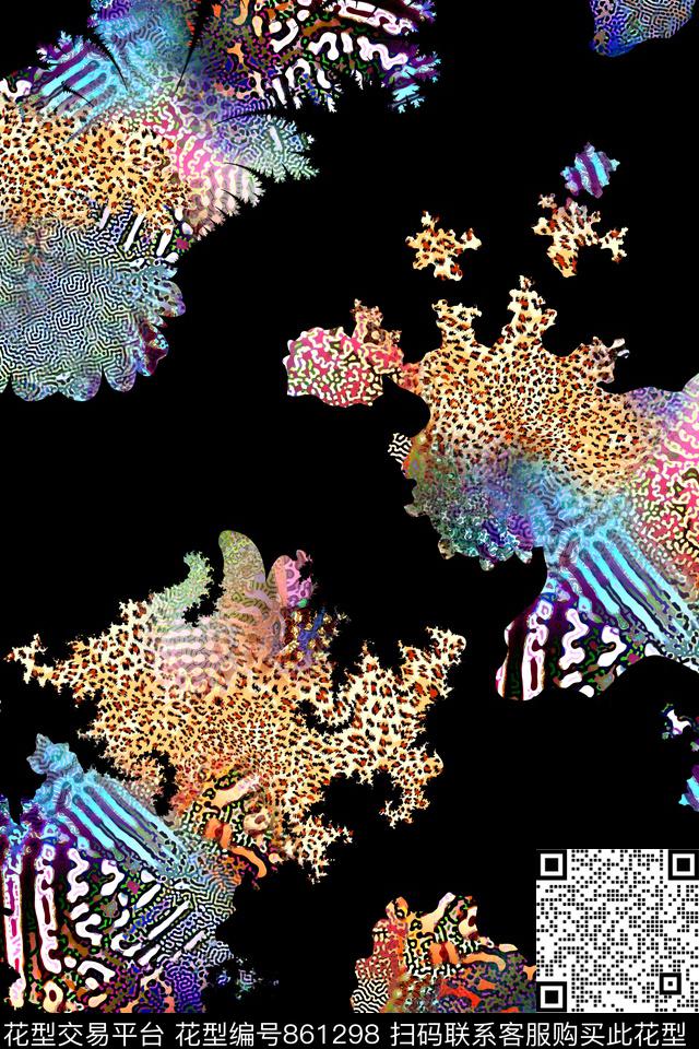 抽象豹纹几何数码印花华亿平台下载（图片编号: 861298） - 瓦栏（Walan）