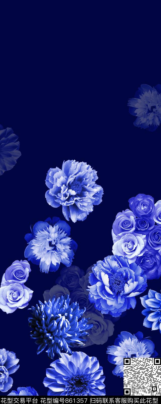 定位花花卉玫瑰花数码印花华亿平台下载（图片编号: 861357） - 瓦栏（Walan）