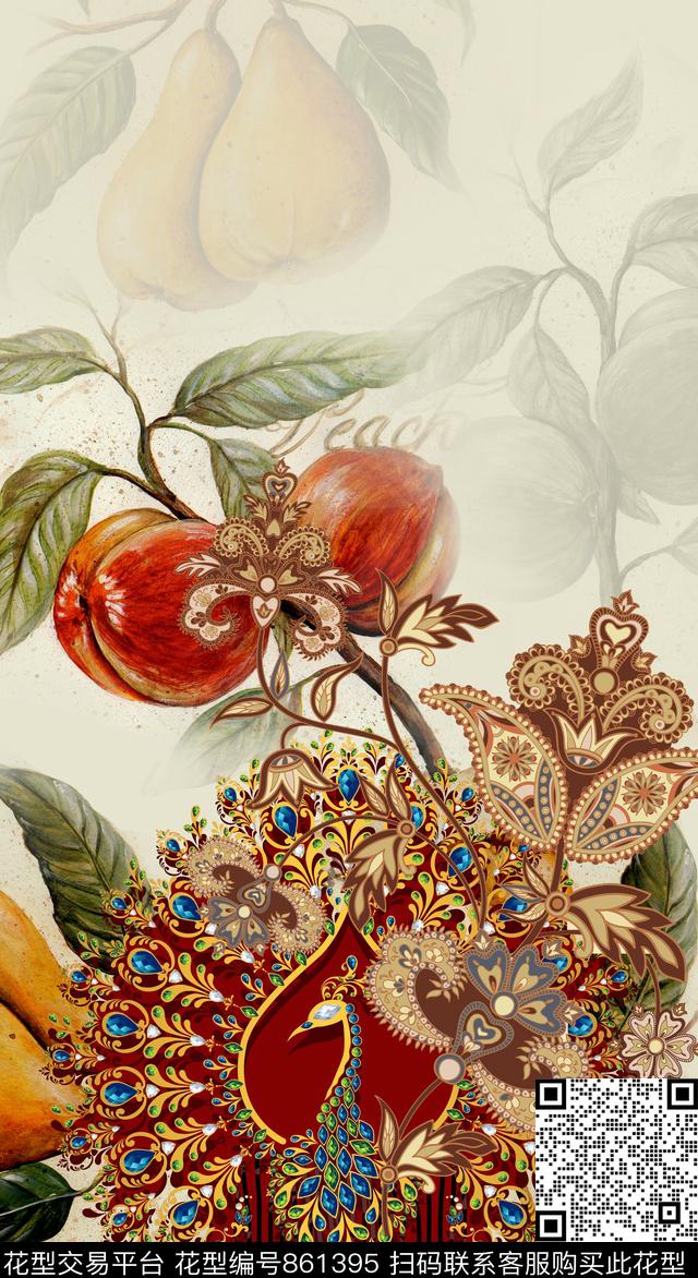 孔雀民族风水果数码印花华亿平台下载（图片编号: 861395） - 瓦栏（Walan）