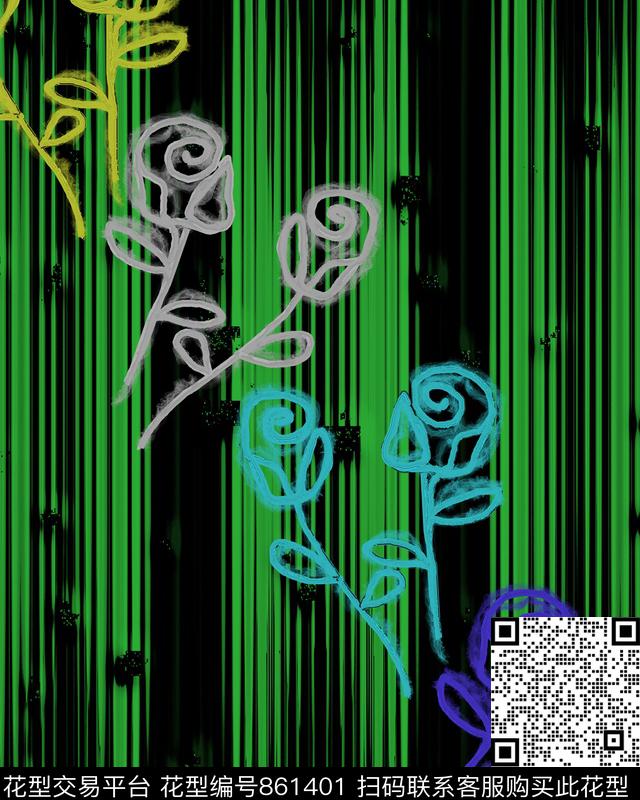 趣味色彩条纹数码印花华亿平台下载（图片编号: 861401） - 瓦栏（Walan）