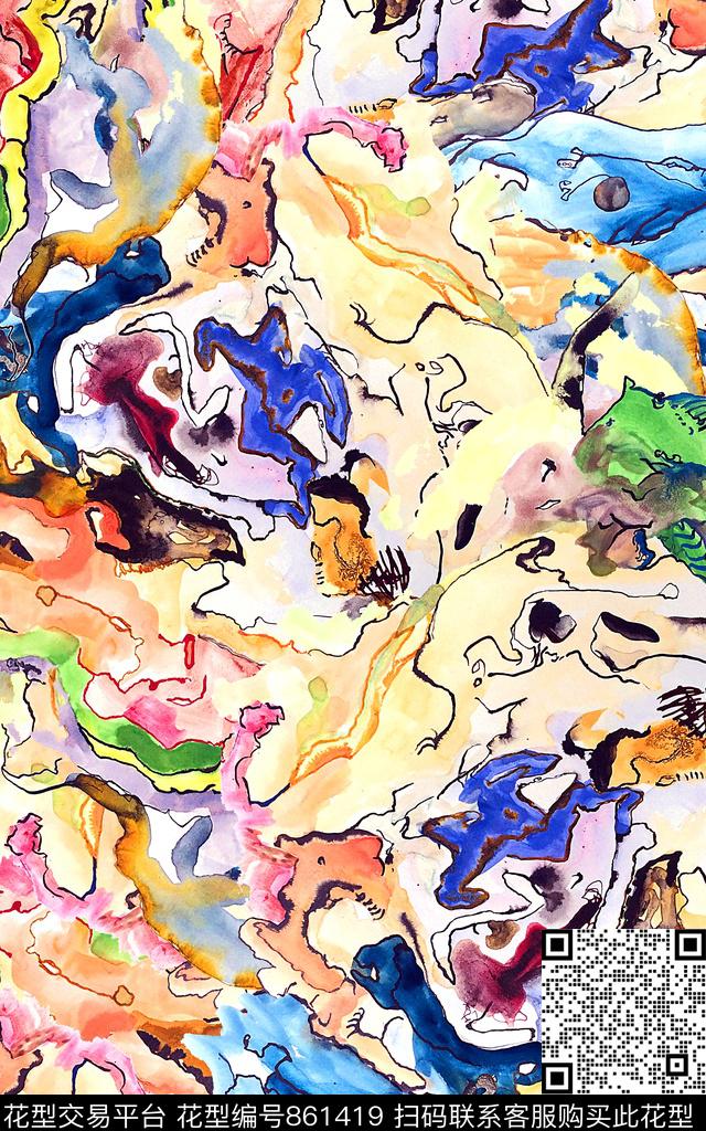趣味抽象肌理数码印花华亿平台下载（图片编号: 861419） - 瓦栏（Walan）