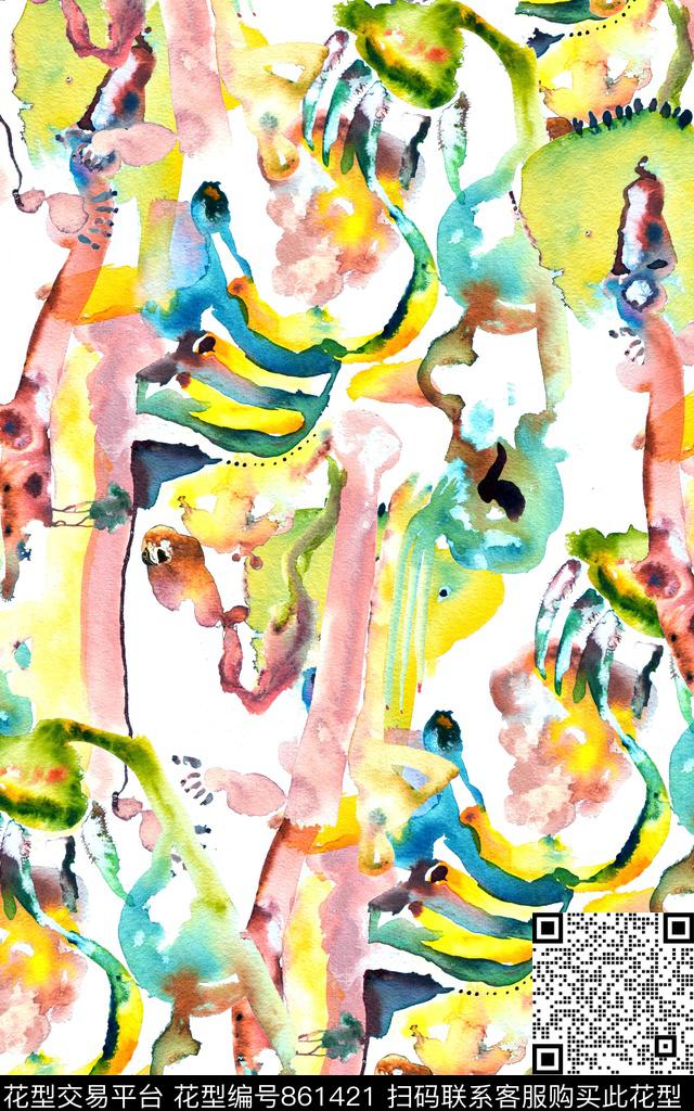 抽象趣味线条数码印花华亿平台下载（图片编号: 861421） - 瓦栏（Walan）