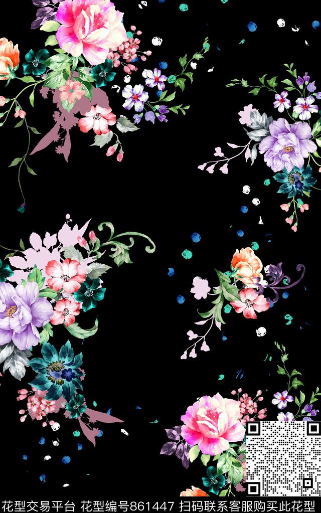 小碎花大花花卉数码印花华亿平台下载（图片编号: 861447） - 瓦栏（Walan）
