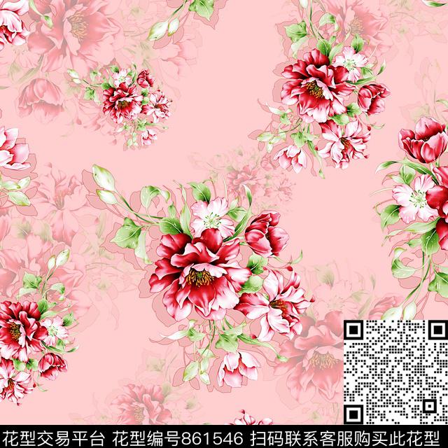 花卉手绘花小清新数码印花华亿平台下载（图片编号: 861546） - 瓦栏（Walan）