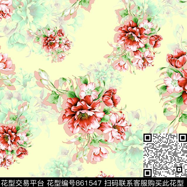 花卉手绘花小清新数码印花华亿平台下载（图片编号: 861547） - 瓦栏（Walan）