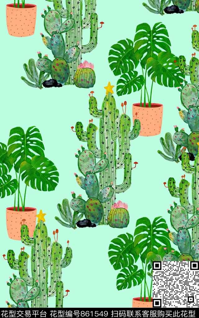 春夏清爽雪纺真丝棉丝巾布料泳装民族风印花抽象手绘水彩画植物仙人掌数码印花时尚潮流女装裙子彩绘纹理印花数码印花华亿平台下载（图片编号: 861549） - 瓦栏（Walan）