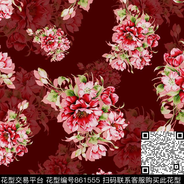 花卉手绘花小清新数码印花华亿平台下载（图片编号: 861555） - 瓦栏（Walan）
