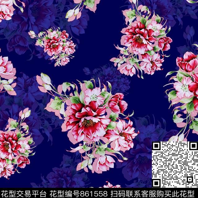 花卉手绘花小清新数码印花华亿平台下载（图片编号: 861558） - 瓦栏（Walan）