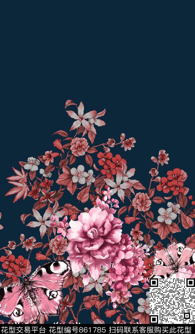 花卉秋冬定位手绘花数码印花华亿平台下载（图片编号: 861785） - 瓦栏（Walan）