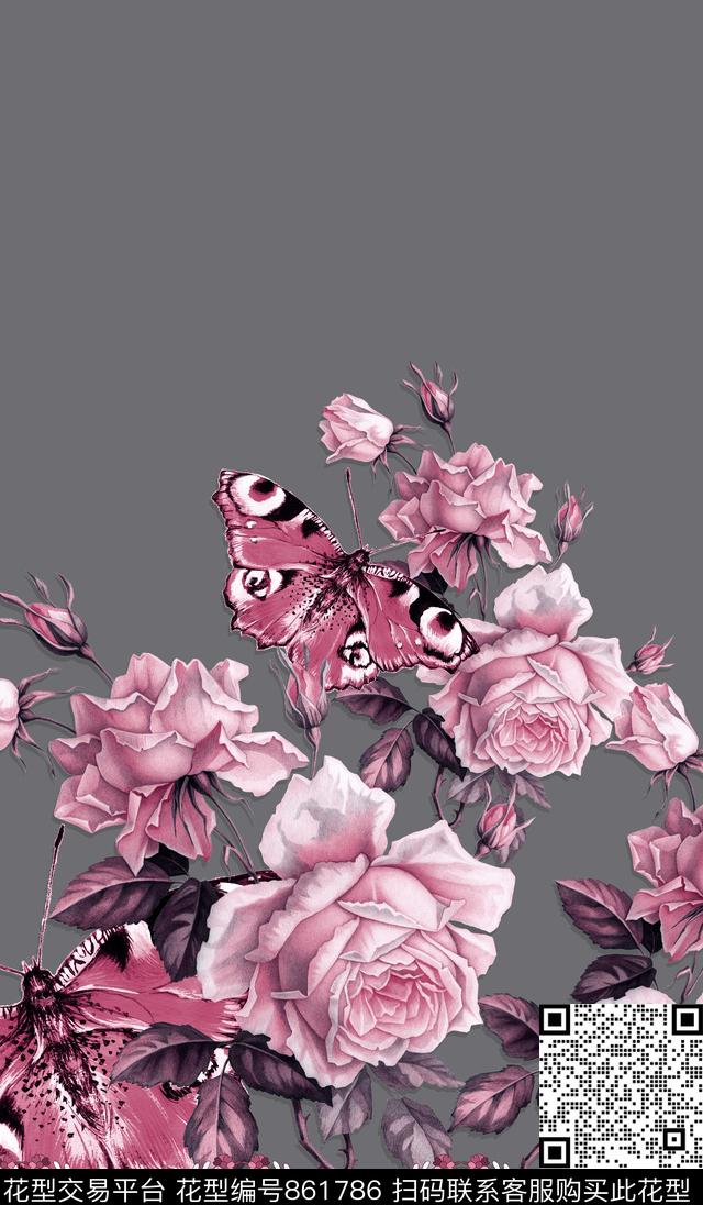 花卉秋冬定位手绘花数码印花华亿平台下载（图片编号: 861786） - 瓦栏（Walan）