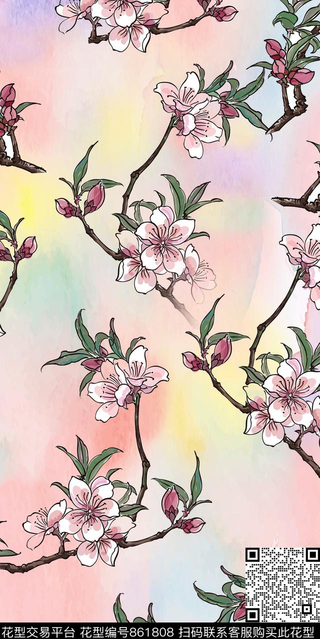 花朵花卉梅花数码印花华亿平台下载（图片编号: 861808） - 瓦栏（Walan）