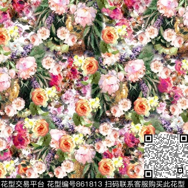 花朵花卉大方巾数码印花华亿平台下载（图片编号: 861813） - 瓦栏（Walan）