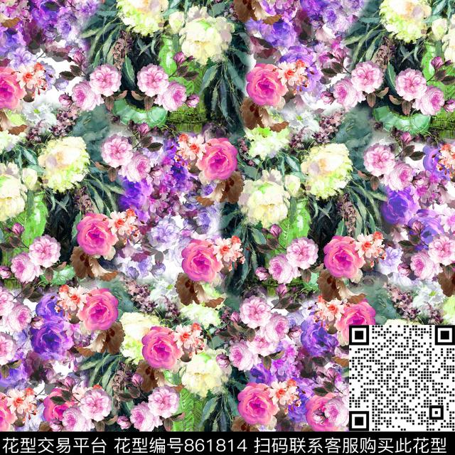 花朵花卉大方巾数码印花华亿平台下载（图片编号: 861814） - 瓦栏（Walan）