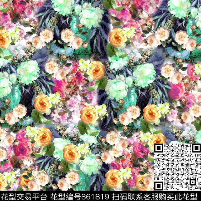 花朵花卉大方巾数码印花华亿平台下载（图片编号: 861819） - 瓦栏（Walan）