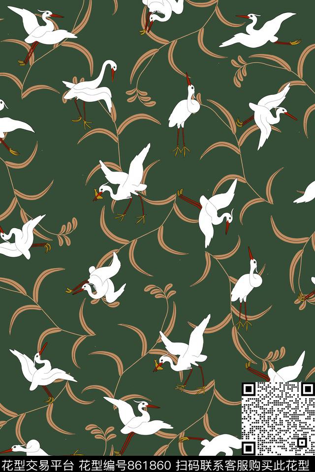 和风鸟青舞-女装传统印花华亿平台下载（图片编号: 861860） - 瓦栏（Walan）