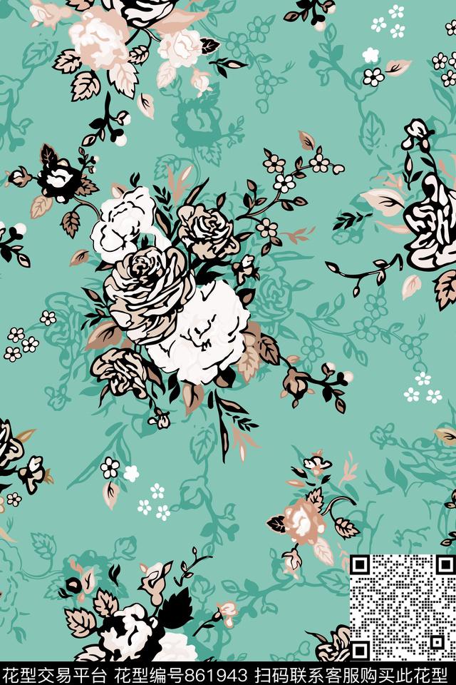 玫瑰青舞-花卉青舞-女装传统印花华亿平台下载（图片编号: 861943） - 瓦栏（Walan）