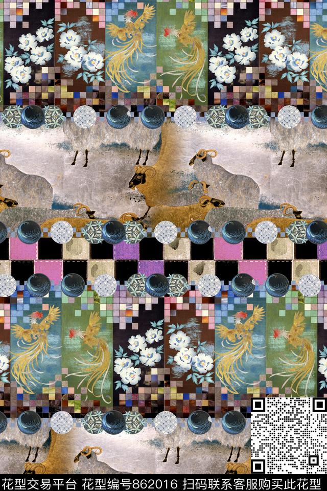 休闲几何格子数码印花华亿平台下载（图片编号: 862016） - 瓦栏（Walan）