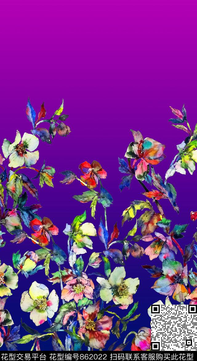 花卉水彩莉花数码印花华亿平台下载（图片编号: 862022） - 瓦栏（Walan）
