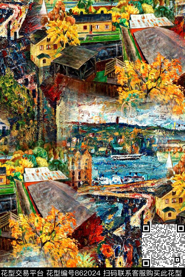 抽象几何风景数码印花华亿平台下载（图片编号: 862024） - 瓦栏（Walan）