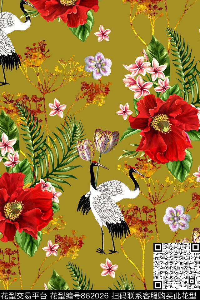 时尚手绘水彩数码印花华亿平台下载（图片编号: 862026） - 瓦栏（Walan）