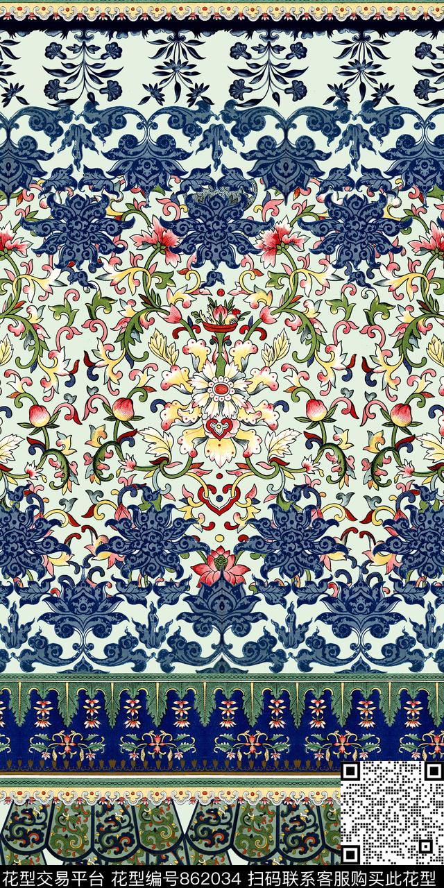 民族风条纹花卉数码印花华亿平台下载（图片编号: 862034） - 瓦栏（Walan）