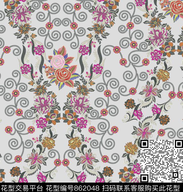绣花抽象欧式花纹数码印花华亿平台下载（图片编号: 862048） - 瓦栏（Walan）