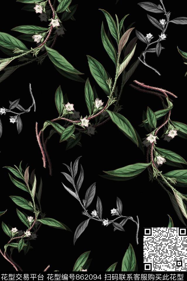 复古手绘花卉乱花数码印花华亿平台下载（图片编号: 862094） - 瓦栏（Walan）