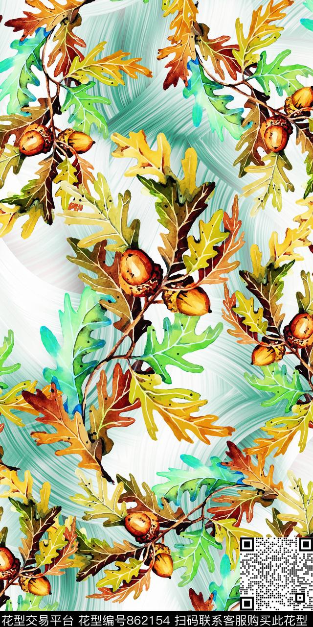 数码树叶野果数码印花华亿平台下载（图片编号: 862154） - 瓦栏（Walan）