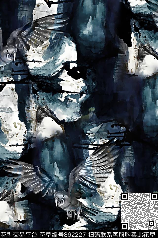 抽象纹理飞鸟复古男装华亿平台数码印花华亿平台下载（图片编号: 862227） - 瓦栏（Walan）