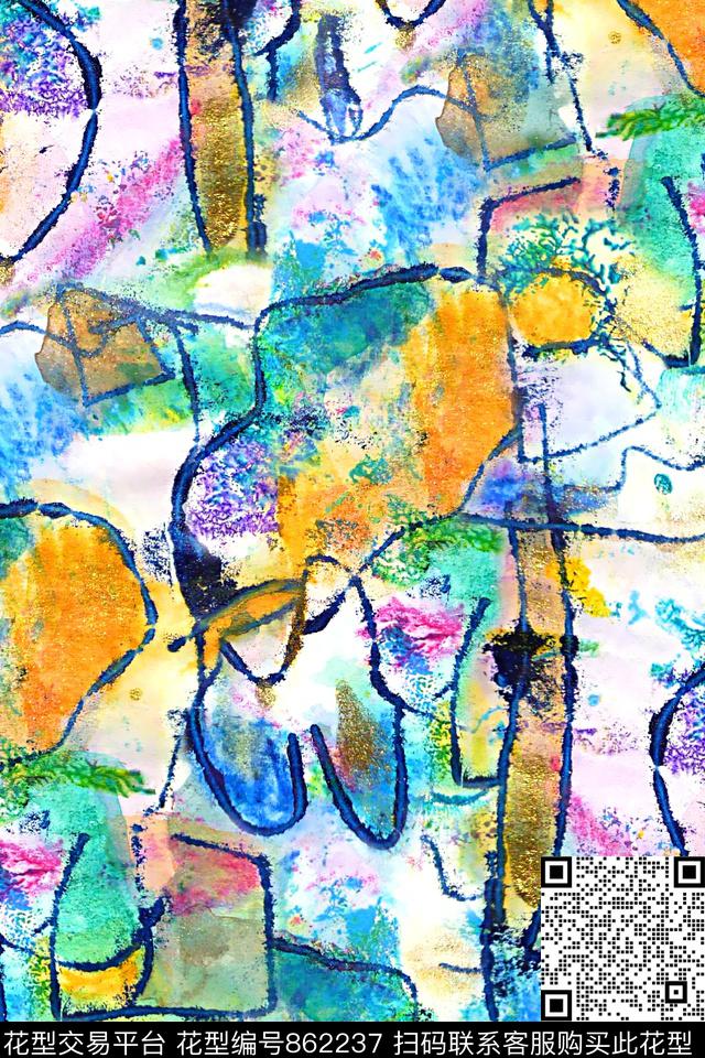 抽象纹理水彩纹理女装华亿平台数码印花华亿平台下载（图片编号: 862237） - 瓦栏（Walan）