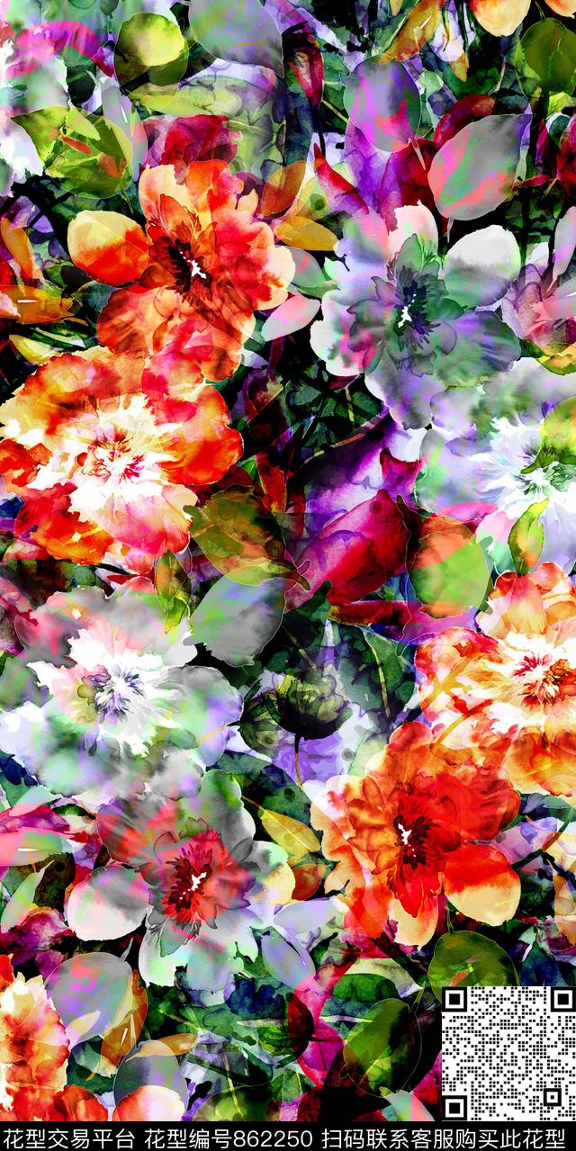 大花乱花花朵数码印花华亿平台下载（图片编号: 862250） - 瓦栏（Walan）