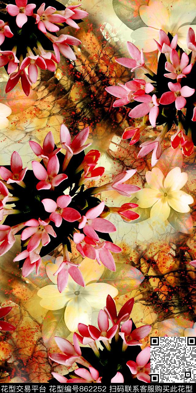 大花乱花花朵数码印花华亿平台下载（图片编号: 862252） - 瓦栏（Walan）