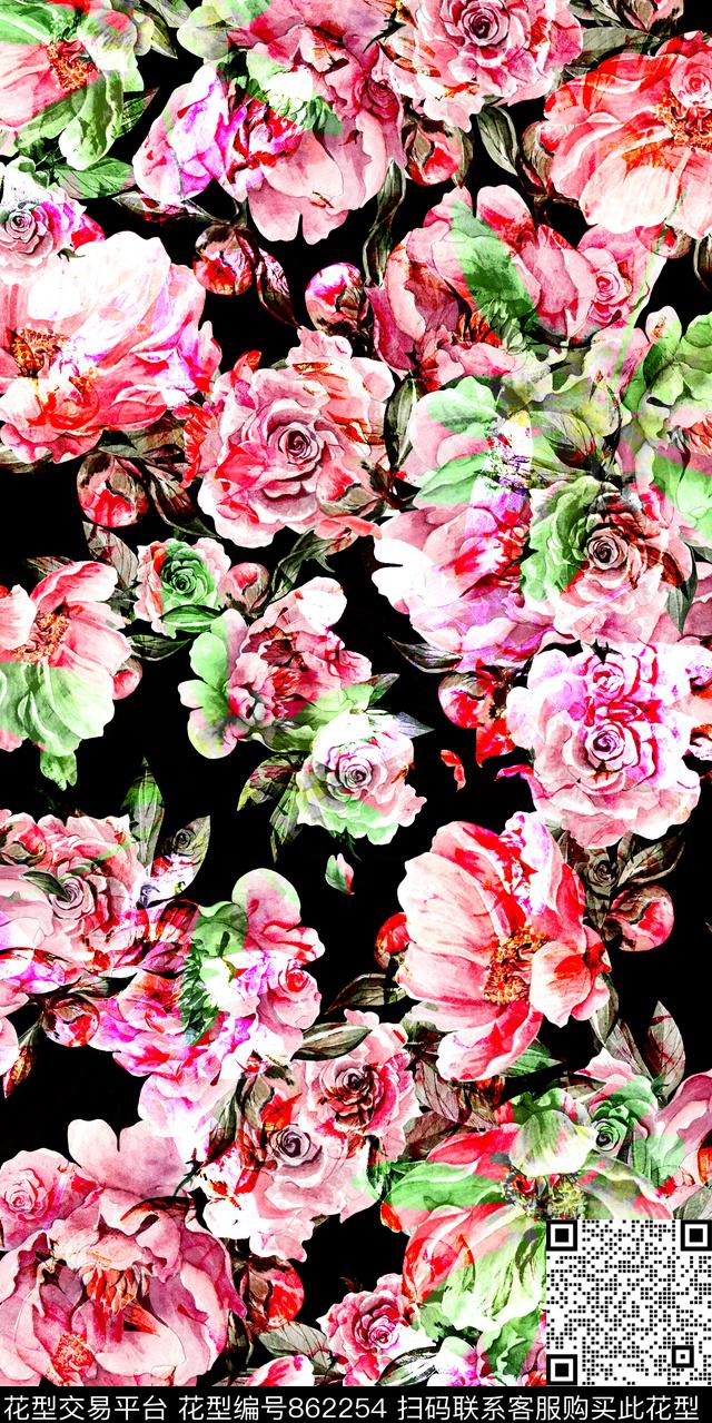 大花乱花花朵数码印花华亿平台下载（图片编号: 862254） - 瓦栏（Walan）