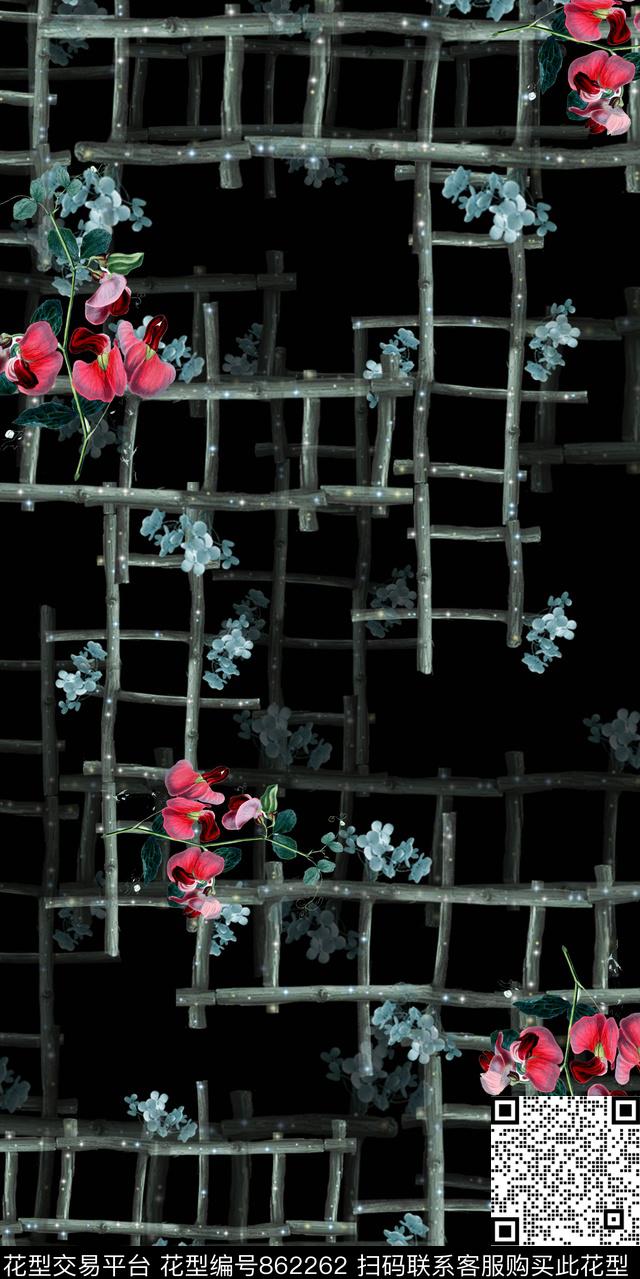 大花乱花花朵数码印花华亿平台下载（图片编号: 862262） - 瓦栏（Walan）