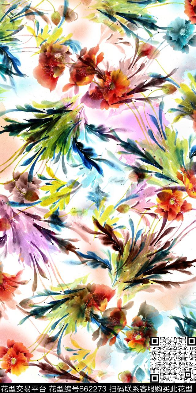 大花乱花花朵数码印花华亿平台下载（图片编号: 862273） - 瓦栏（Walan）