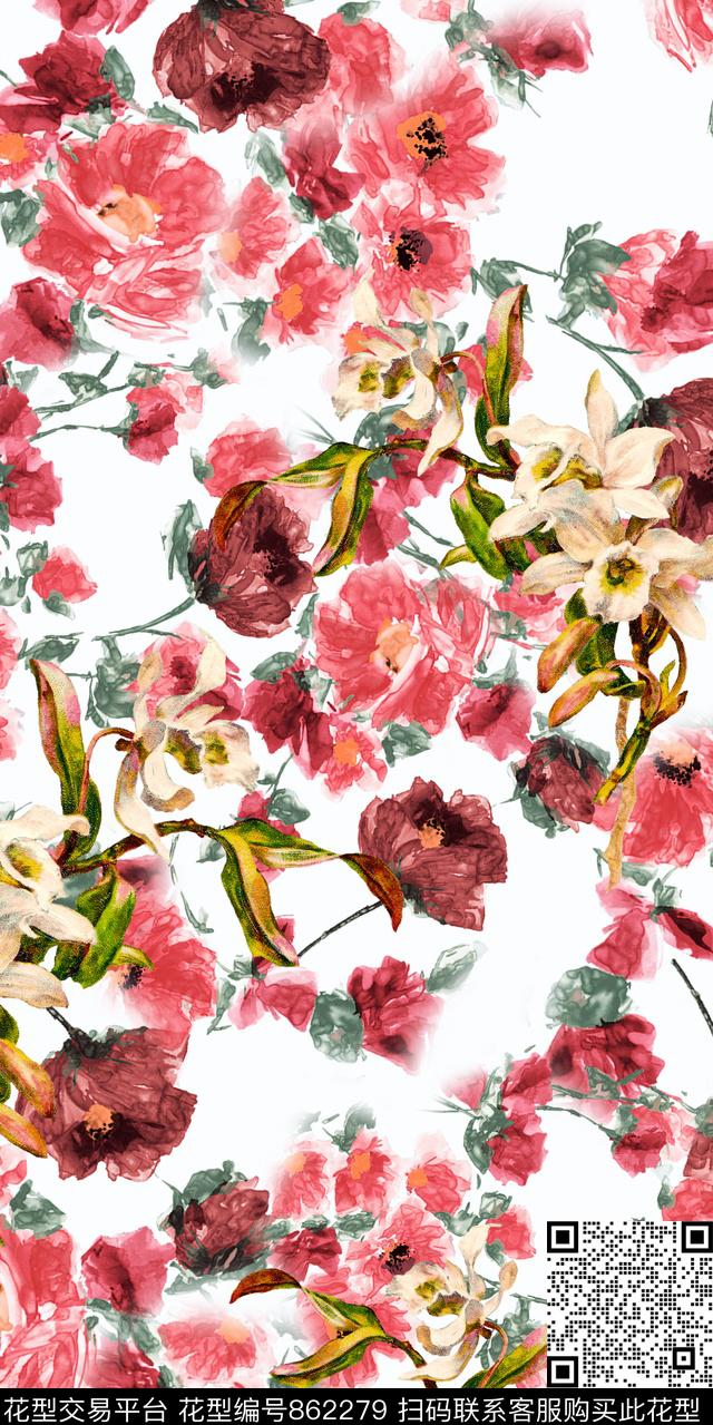 大花乱花花朵数码印花华亿平台下载（图片编号: 862279） - 瓦栏（Walan）