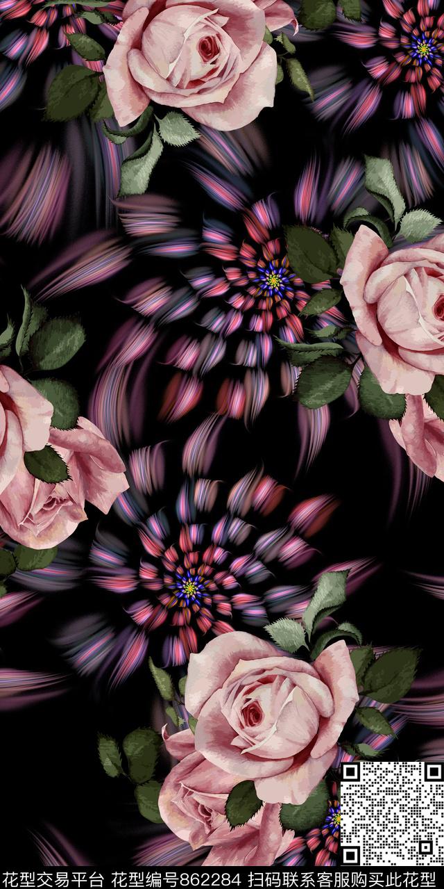 乱花花卉花朵数码印花华亿平台下载（图片编号: 862284） - 瓦栏（Walan）
