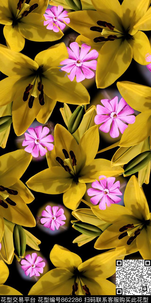 乱花花卉花朵数码印花华亿平台下载（图片编号: 862286） - 瓦栏（Walan）