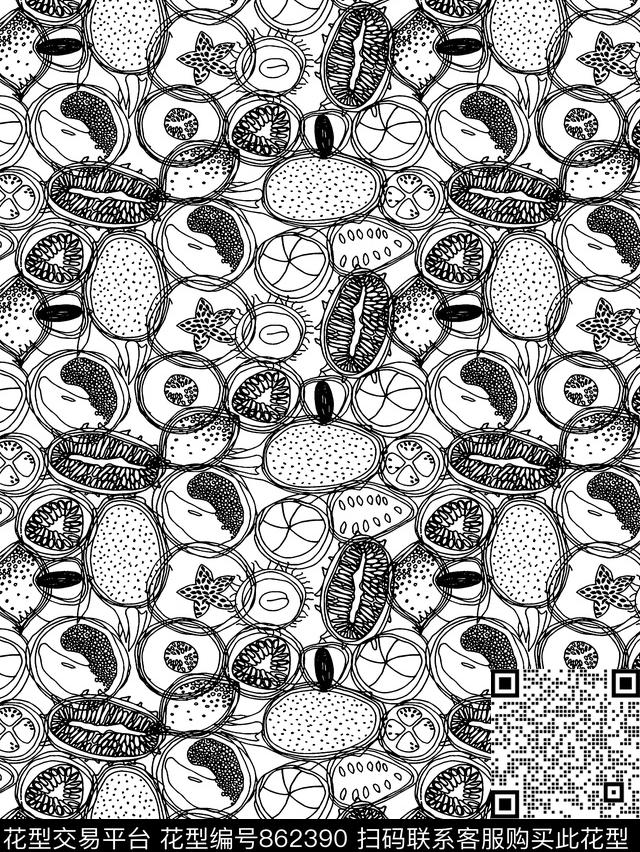 趣味水果手绘传统印花华亿平台下载（图片编号: 862390） - 瓦栏（Walan）