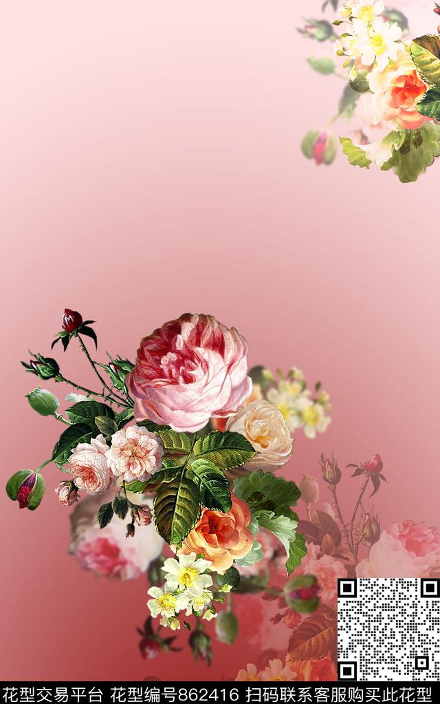 女装定位花花卉数码印花华亿平台下载（图片编号: 862416） - 瓦栏（Walan）